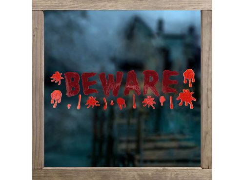Scream Machine Halloween Window Gel Cling BEWARE Large