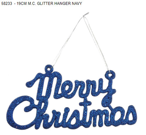Merry Christmas Glitter Hanger Navy 19cm