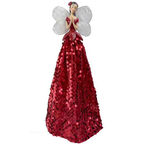Sequin Angel Tree Topper Red 28cm