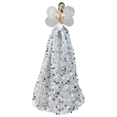 Sequin Angel Tree Topper Silver 28cm