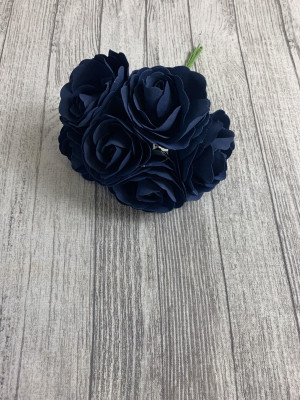 Colourfast Open Foam Roses with Glitter Edge L 8cm Pk6 Navy