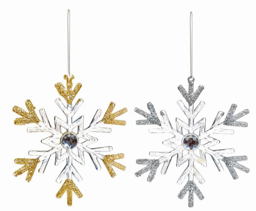 15cm Clear Acrylic Snowflake Choice of Gold or Silver
