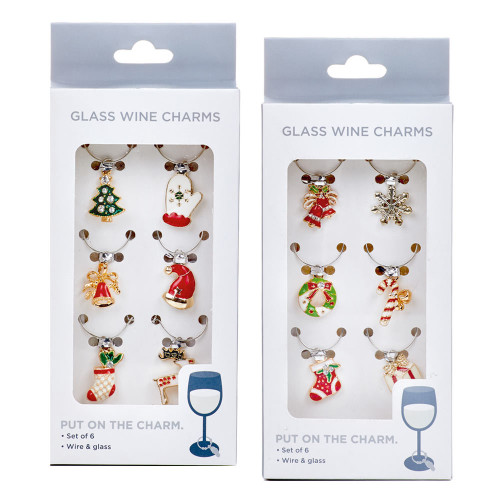 Christmas Glass Wine Charms Pk6 Choice of 2 Styles