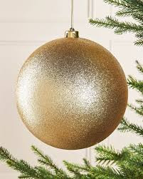 150mm Glitter Shatterproof Bauble Pk2 Champagne Gold