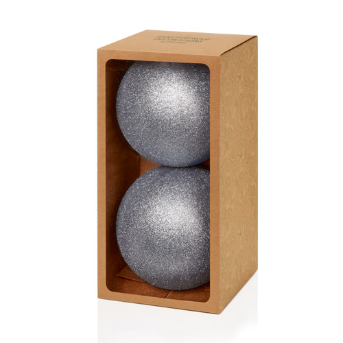 200mm Glitter Shatterproof Baubles Pk2 Silver