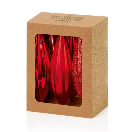 11cm Drop Bauble Pk6 Red