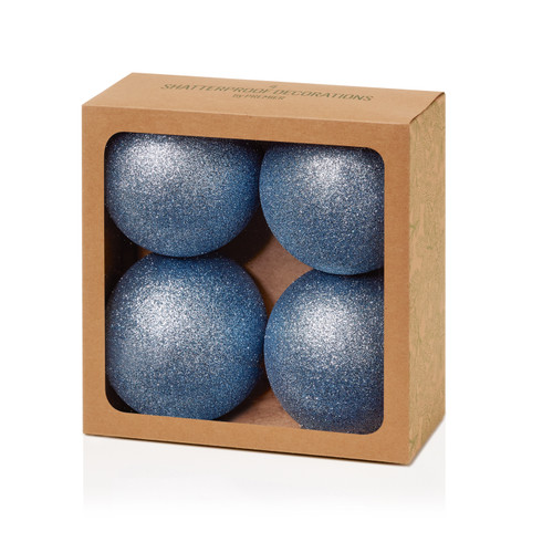 100mm Glitter Shatterproof Bauble Pk4 Cornflower Blue