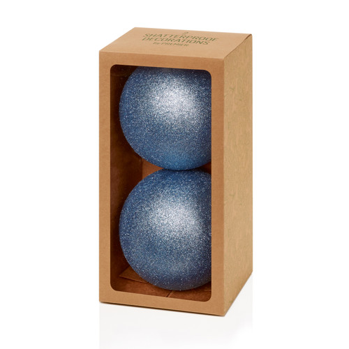 150mm Glitter Shatterproof Bauble Pk2 Cornflower Blue