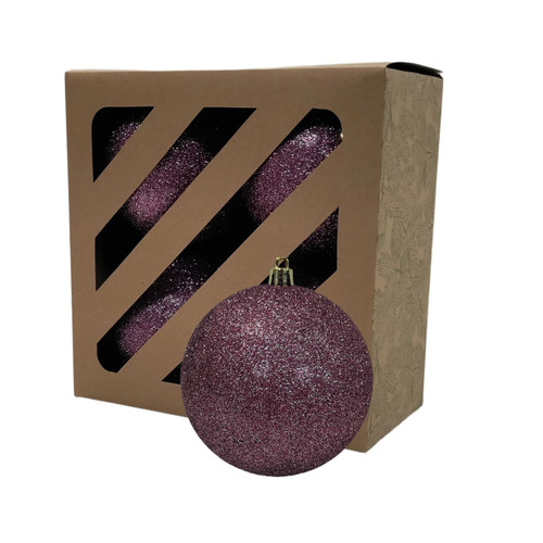 100mm Glitter Shatterproof Bauble Pk4 Plum