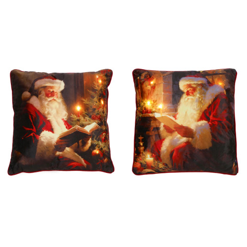 Lit Battery Operated Santa Reading Cushion with Red Piping Choice of 2 45x45cm