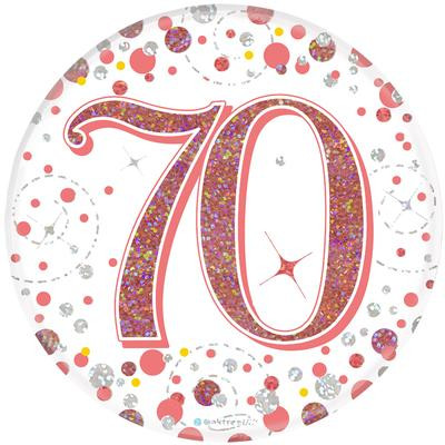 3in Rose Gold Sparkling Fizz Badge 70th Birthday