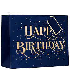 Happy Birthday Navy and Gold Gift Bag Large