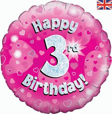 H100 18in Foil Balloon Pink Holographic Age 3 