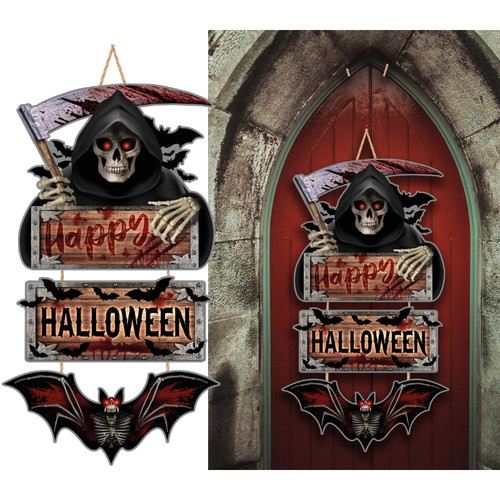 Happy Halloween Death Door Sign Wooden 60cm 