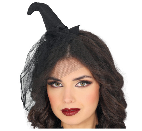Mini Witch Hat with Veil Black
