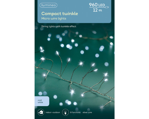 960 LED Micro Wire Compact Twinkle Lights Cool White Silver Wire