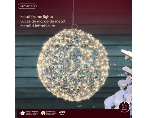 28cm Ball 400 Warm White Micro LED Silver Metal Framed 