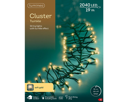 2040 LED Cluster lights twinkle effect indoor or outdoor Soft Gold Green cable
