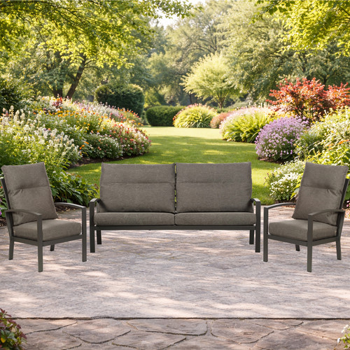 3 Seater and 2 Chairs Sofa Set With Grey Cushions