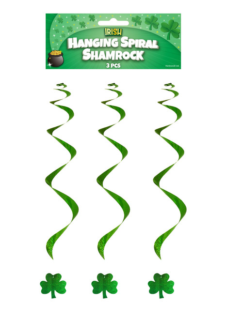 St Patricks Hanging Swirl Irish Shamrock Decoration Pk3