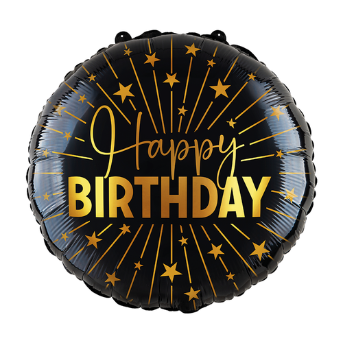 H100 18in Foil Balloon Happy Birthday Black and Gold