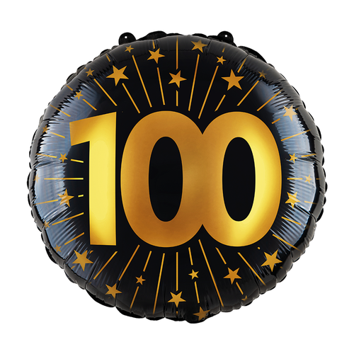 H100 18in Foil Balloon Age 100 Black and Gold
