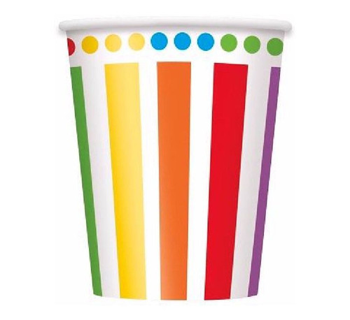 Rainbow Birthday Cups Pk8 270ml