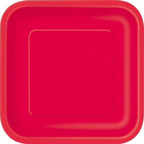 7in Square Plates Ruby Red Pk16