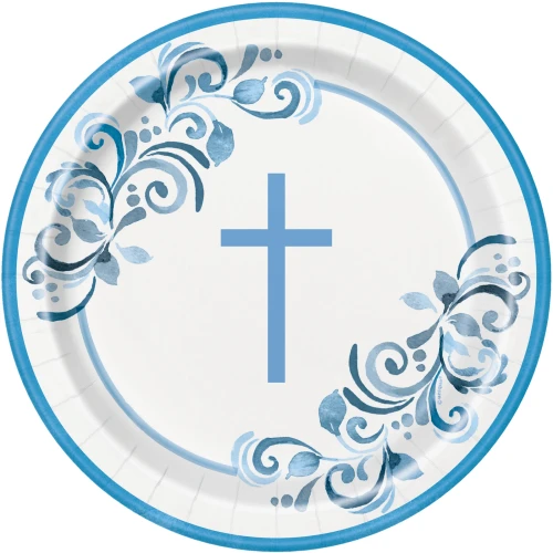 Blue Cross Communion Plates Pk8 9in