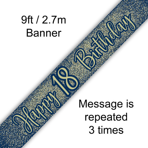 Navy Gold Metallic Glitter Banner Age 18 9ft