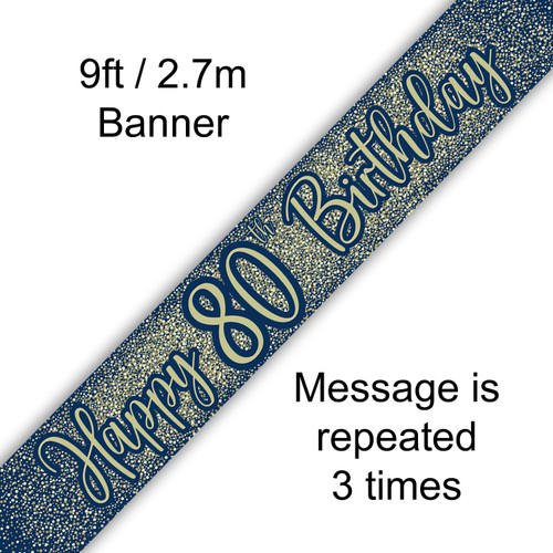 Navy Gold Metallic Glitter Banner Age 80 9ft