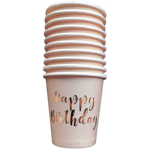 Happy Birthday Shot Cups Rose Gold Pk10