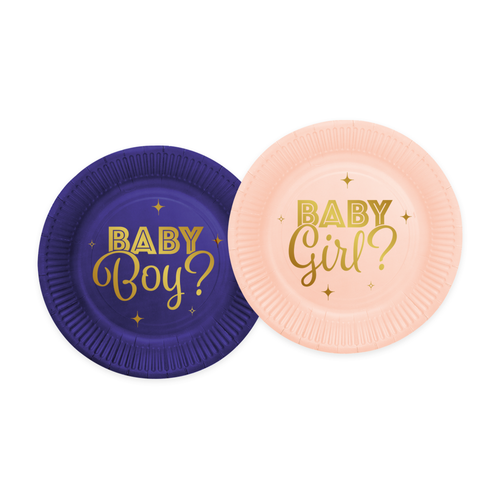 Baby Shower Gender Reveal Boy Girl Plates Pk8 19cm
