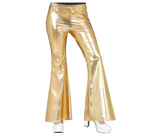 70s Disco Bell Bottom Trousers Gold Large