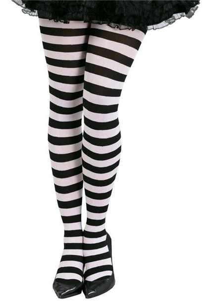Adult Black and White Stripe Tights One Size
