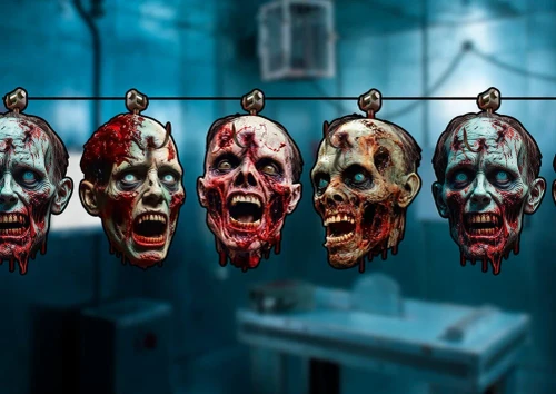Bloody Zombie Head Garland Paper 300x23x16m