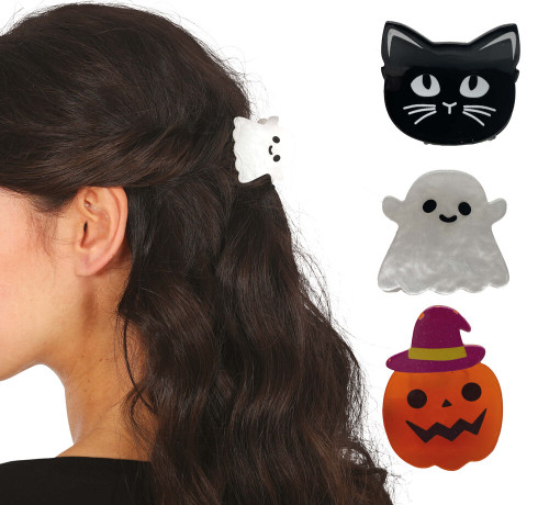 Halloween Spooky Hair Clips Pk3 4cm