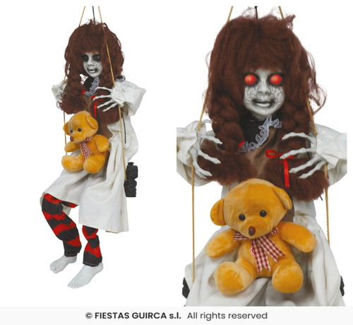 Horror Girl Hanging on Swing with Light and Sound 90cm
