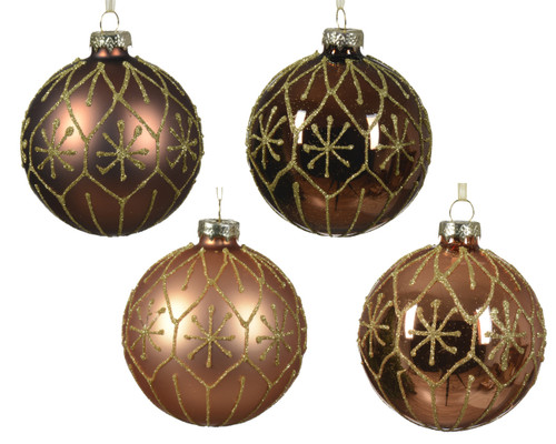 Glass Bauble with Gold Glitter Check and Speckles 8cm Choice of 4 Colours