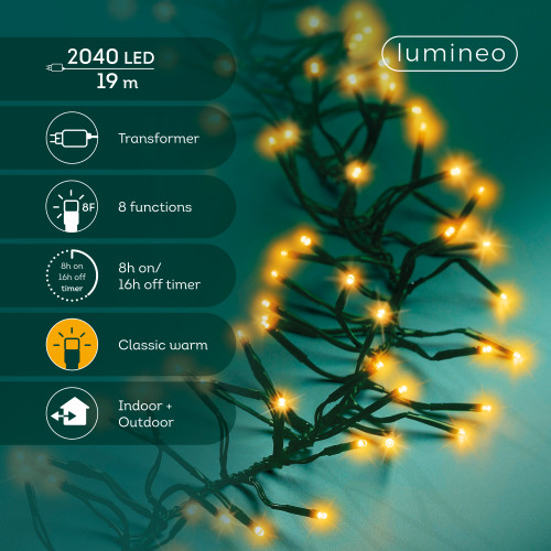 2040 LED Cluster Lights Twinkle Effect Indoor or Outdoor Classic Warm White with Green Cable