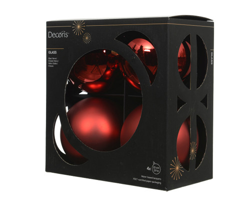 Glass Baubles 6 Shiny Matt Mix Christmas Red 10cm