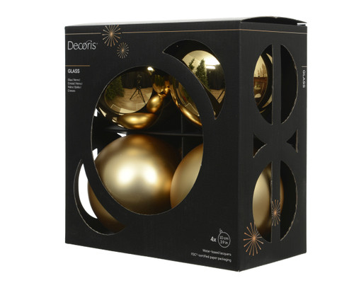 Glass Baubles 4 Shiny Matt Mix Light Gold 10cm