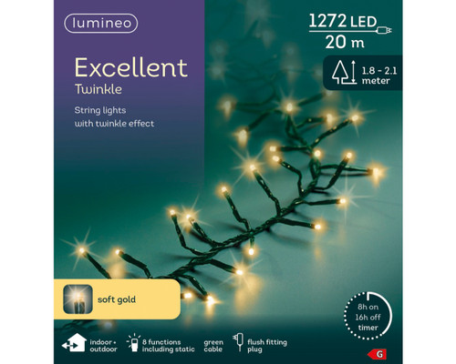 1272 LED Excellent String Lights Twinkle Effect Indoor Outdoor Soft Gold with Green Cable