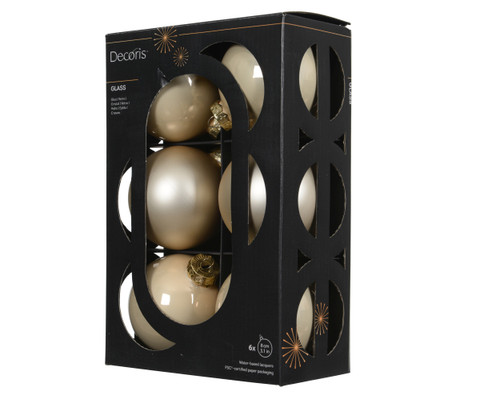 Glass Baubles 6 Shiny Matt Mix Pearl 8cm
