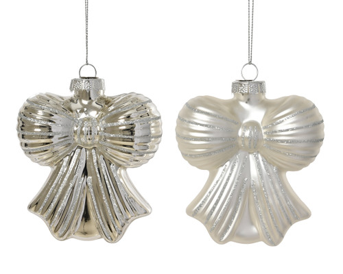 Glass Bow Bauble Shiny Matt Silver 9x4.2x10cm