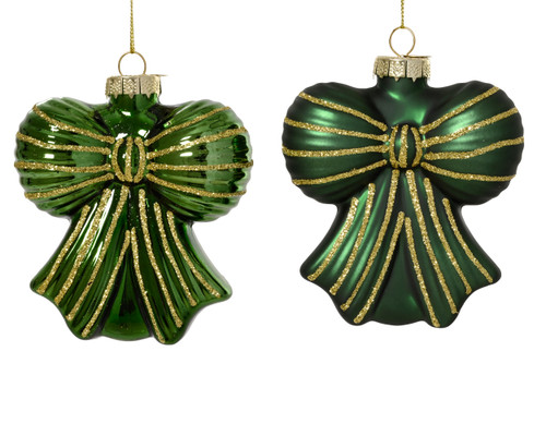 Glass Bow Bauble Shiny Matt Pine Green 9x4.2x10cm