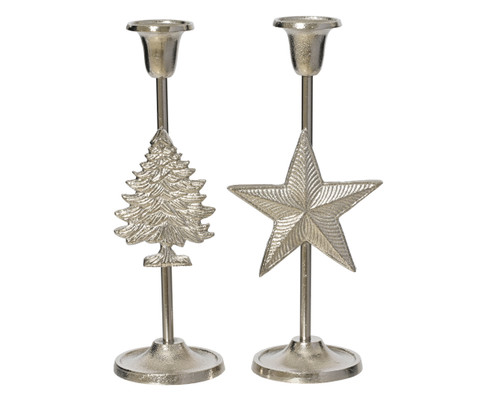 Candle Holder Silver Aluminium Nickel 24cm Choice of Star or Tree