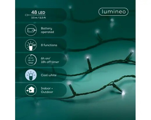 48 LED BO Timer Lights 8 Function Twinkle Effect Outdoor Cool White with Green Cable