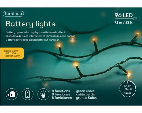 96 LED BO Timer Lights 8 Function Twinkling Effect Outdoor Classic Warm with Green Cable