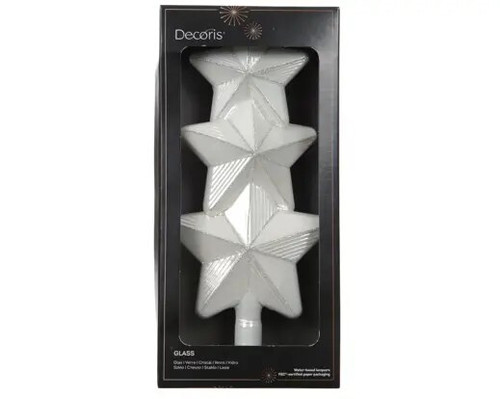 Glass Tree Topper 27cm Winter White with Silver Glitter Lines